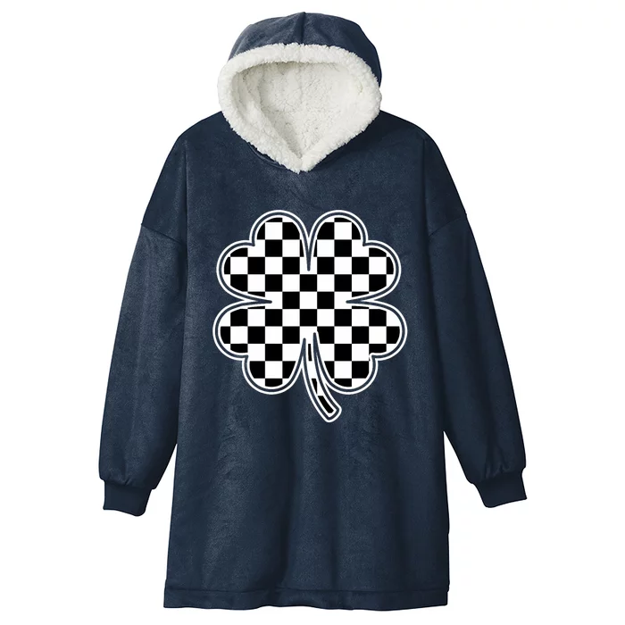 Checkered Four Leaf Clover Race Car Gamer St PatrickS Day Hooded Wearable Blanket