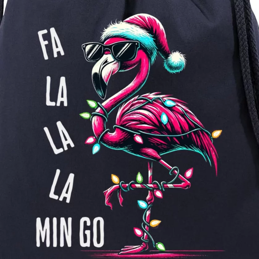 Christmas Fa La La Mingo Flamingo Xmas Gift Drawstring Bag