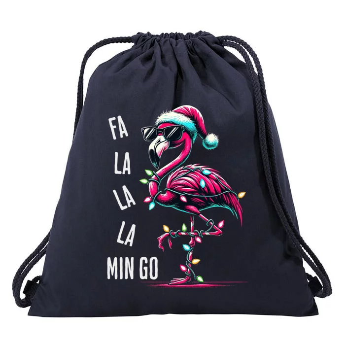 Christmas Fa La La Mingo Flamingo Xmas Gift Drawstring Bag