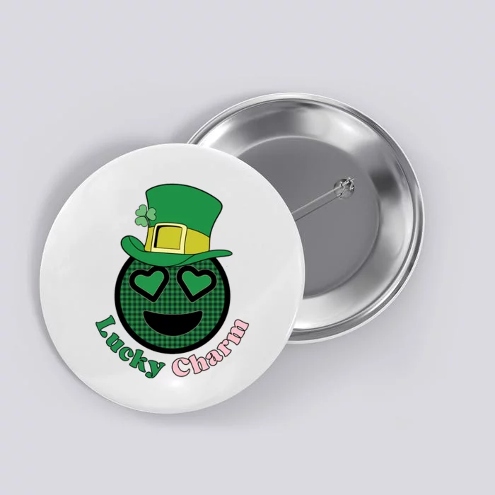 Cute Face Lucky Plaid St Pattricks Day Button