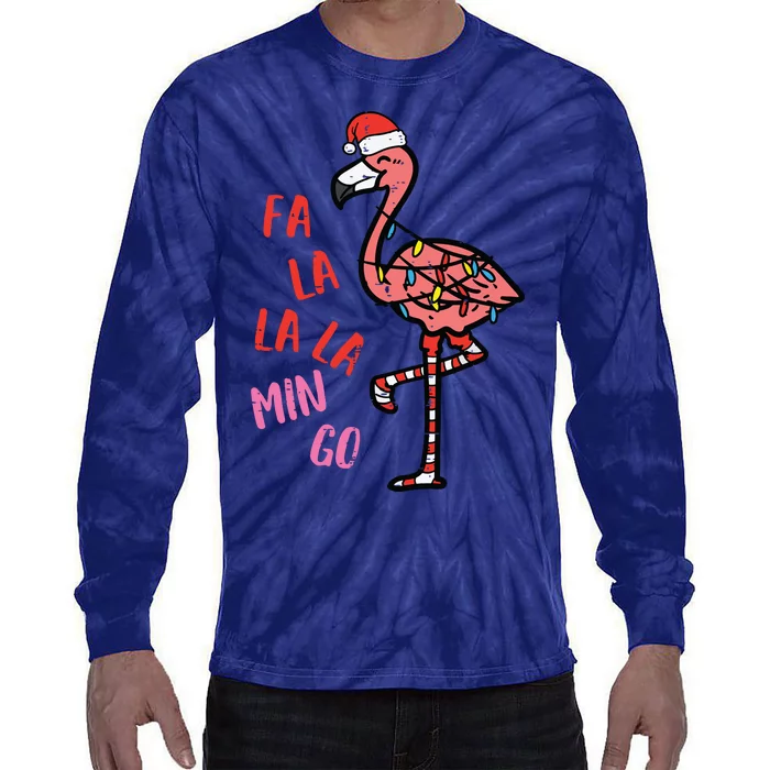 Christmas Fa La La Mingo Flamingo Xmas Tie-Dye Long Sleeve Shirt