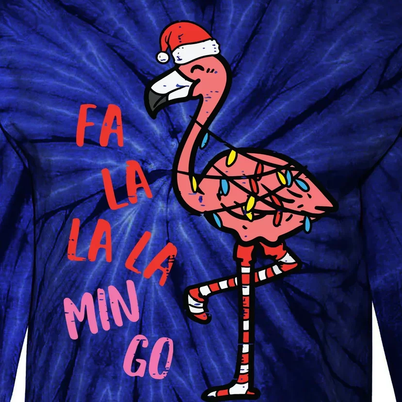 Christmas Fa La La Mingo Flamingo Xmas Tie-Dye Long Sleeve Shirt