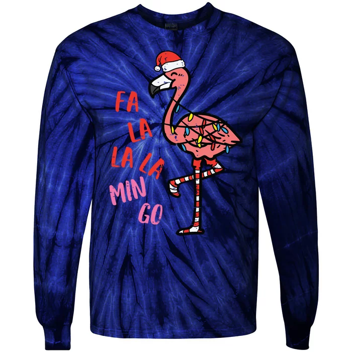 Christmas Fa La La Mingo Flamingo Xmas Tie-Dye Long Sleeve Shirt