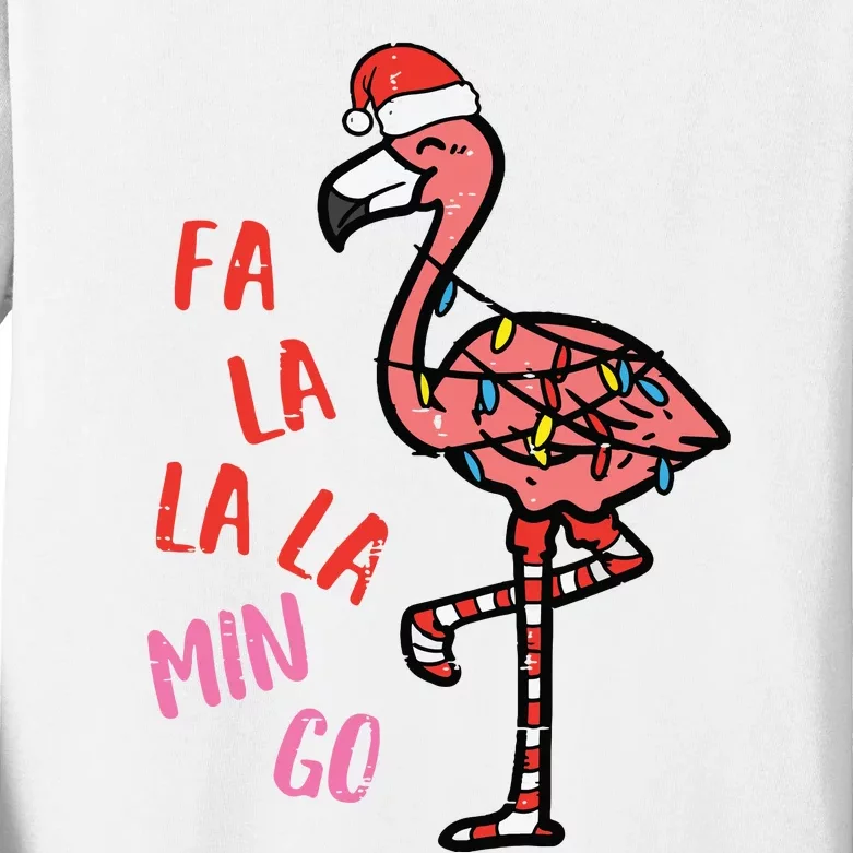 Christmas Fa La La Mingo Flamingo Xmas Kids Long Sleeve Shirt