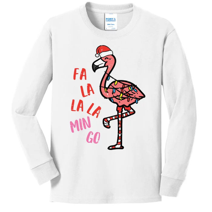 Christmas Fa La La Mingo Flamingo Xmas Kids Long Sleeve Shirt