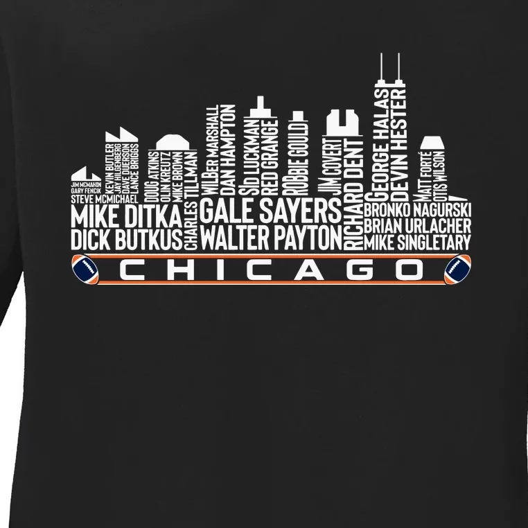 Chicago Football Legend Chicago Skyline Ladies Long Sleeve Shirt