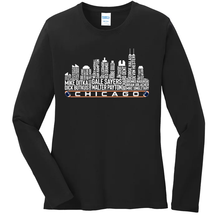 Chicago Football Legend Chicago Skyline Ladies Long Sleeve Shirt