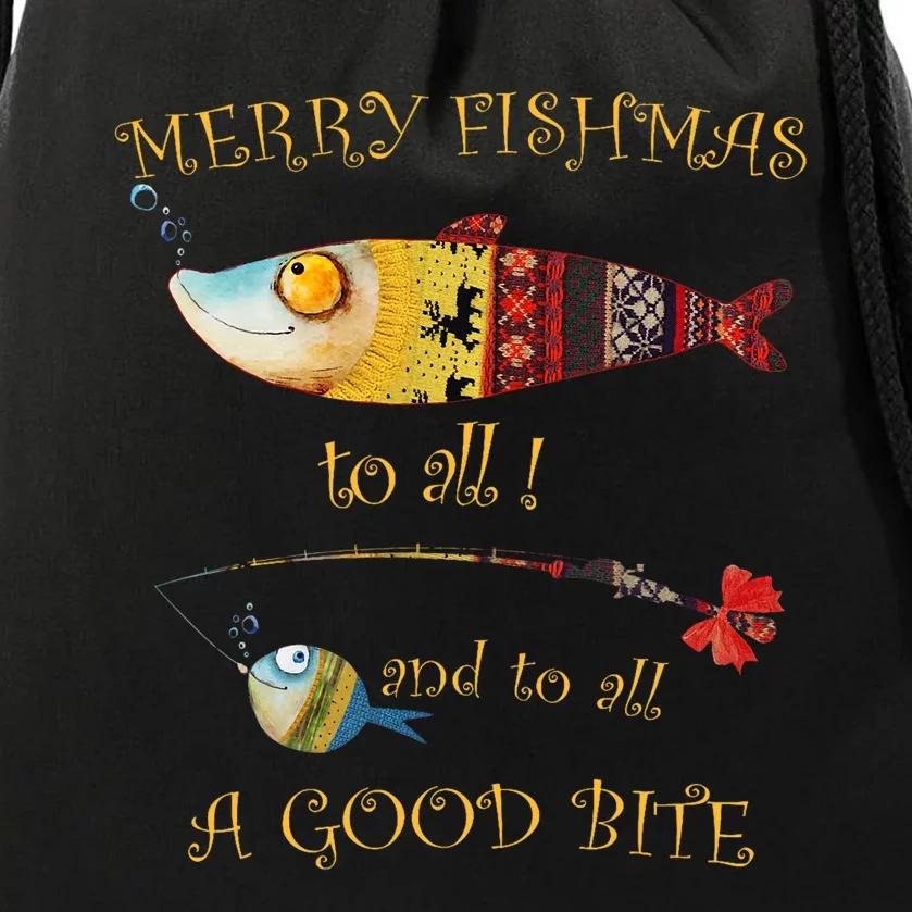 Christmas FishermanS Merry Fishmas To All Fishing Drawstring Bag