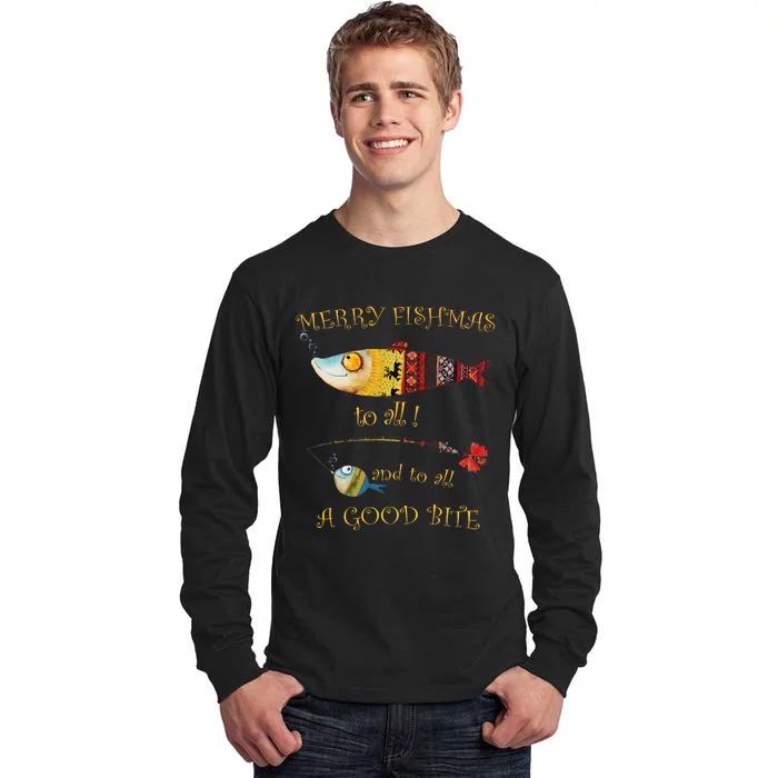 Christmas FishermanS Merry Fishmas To All Fishing Tall Long Sleeve T-Shirt