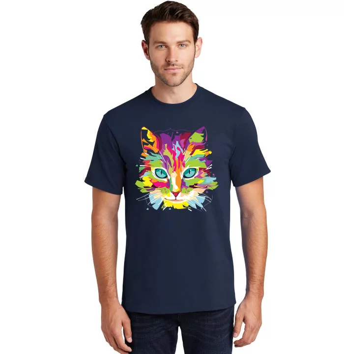 Cat Face Multigiftcolored Art Gift Tall T-Shirt