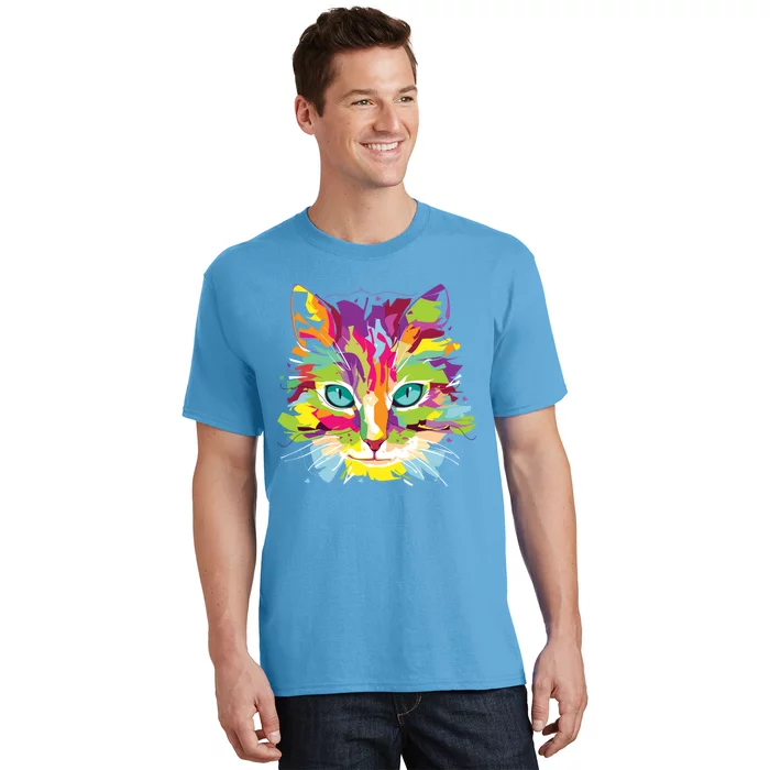 Cat Face Multigiftcolored Art Gift T-Shirt