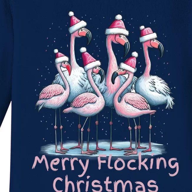 Christmas Flamingos Merry Flocking Christmas Gift Baby Long Sleeve Bodysuit