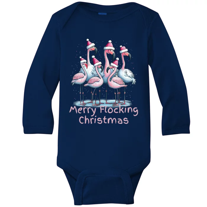 Christmas Flamingos Merry Flocking Christmas Gift Baby Long Sleeve Bodysuit