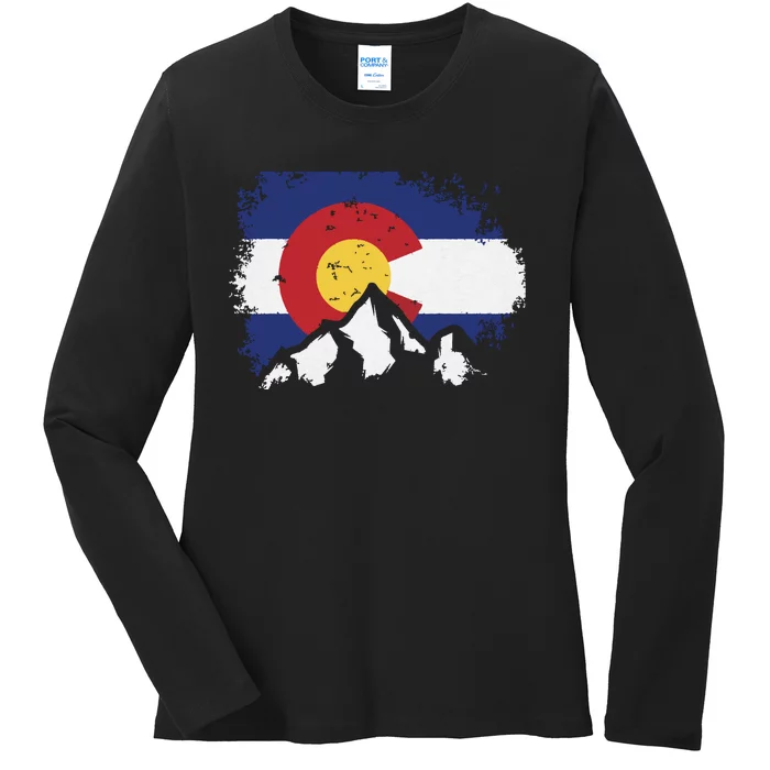 Colorado Flag Mountain Ski Winter Gift Hiker Hiking Camping Ladies Long Sleeve Shirt