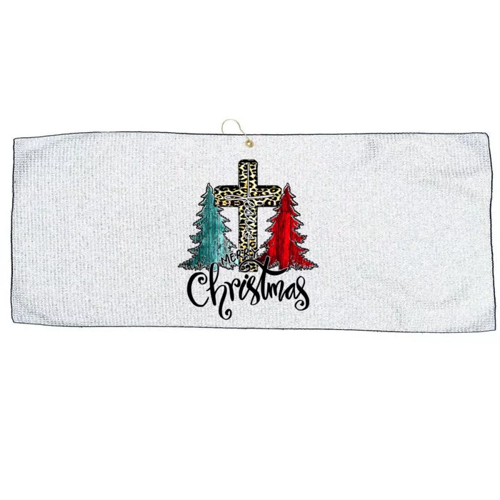 Christian Funny Merry Christmas Tree Jesus Cross Cheetah Large Microfiber Waffle Golf Towel