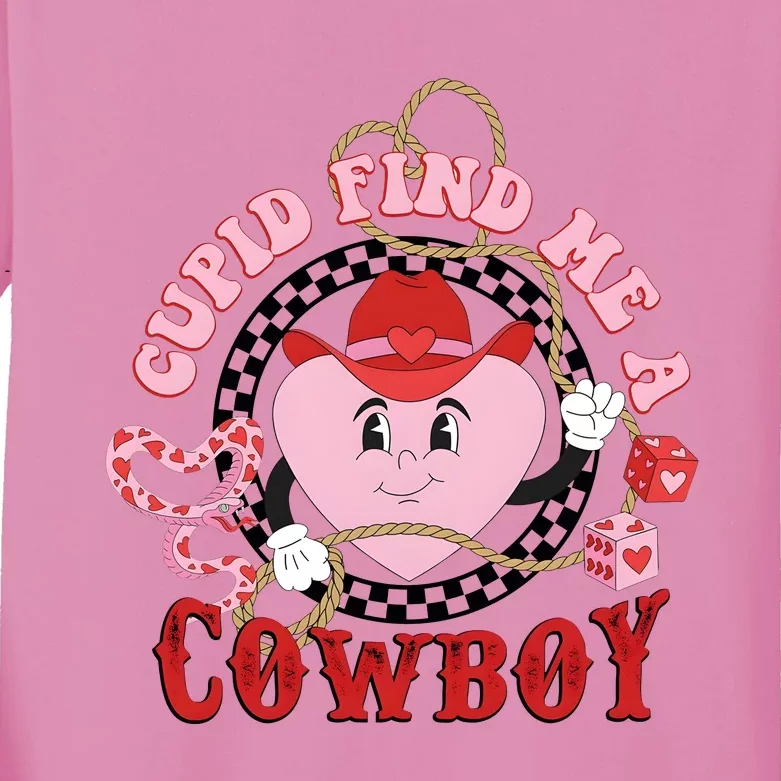 Cupid Find Me A Cowboy Cute Valentine Matching Couple Kids Long Sleeve Shirt