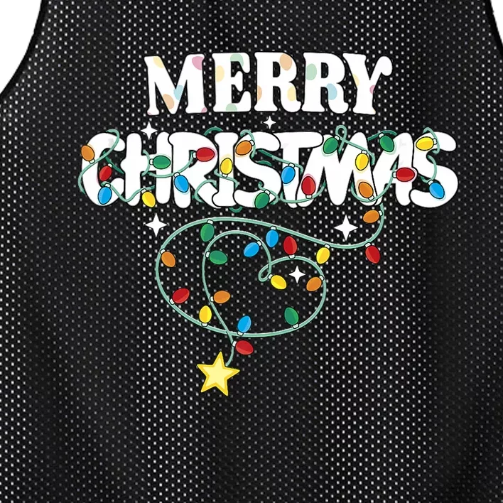 Cute Family Merry Xmas Friends Merry Christmas Lights Party Tank Top Mesh Reversible Basketball Jersey Tank