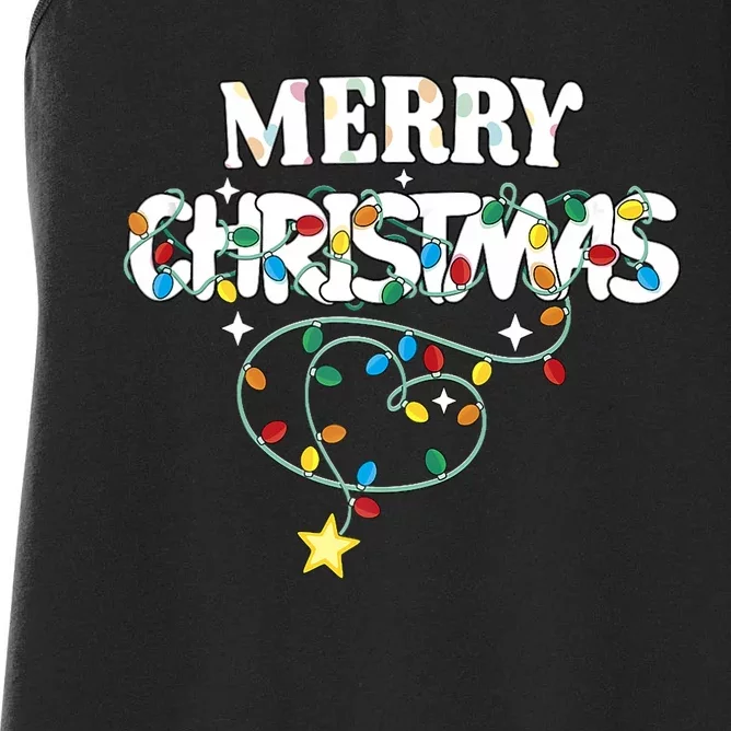 Cute Family Merry Xmas Friends Merry Christmas Lights Party Tank Top Women's Racerback Tank