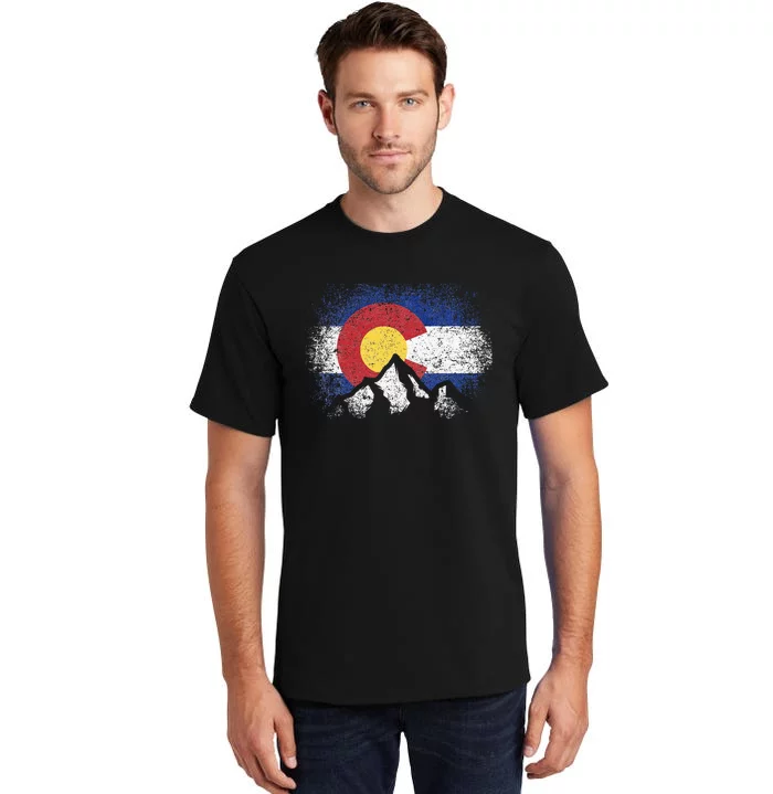 Colorado Flag Mountain Ski Winter Gift Hiker Hiking Camping Tall T-Shirt