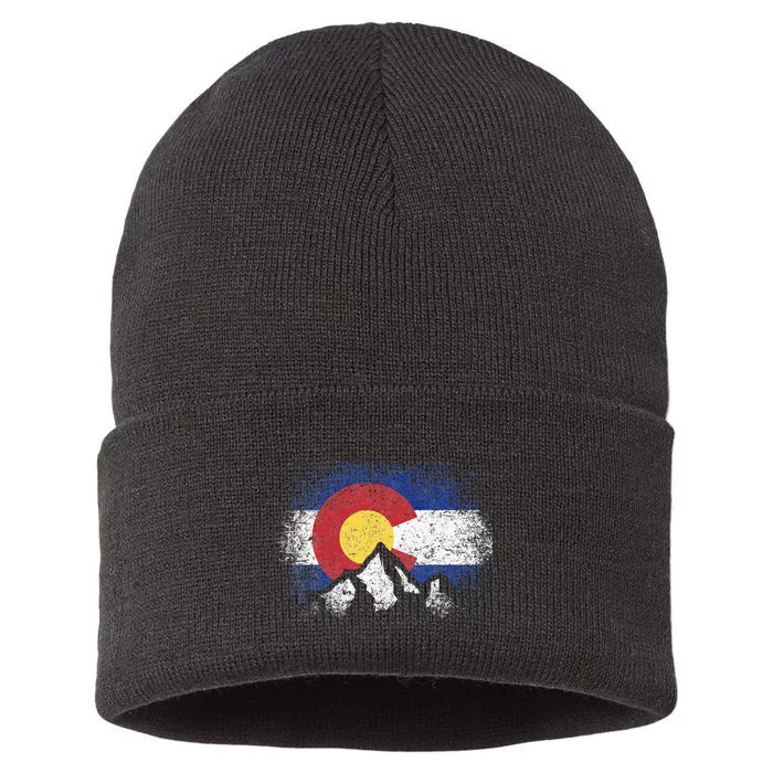 Colorado Flag Mountain Ski Winter Gift Hiker Hiking Camping Sustainable Knit Beanie