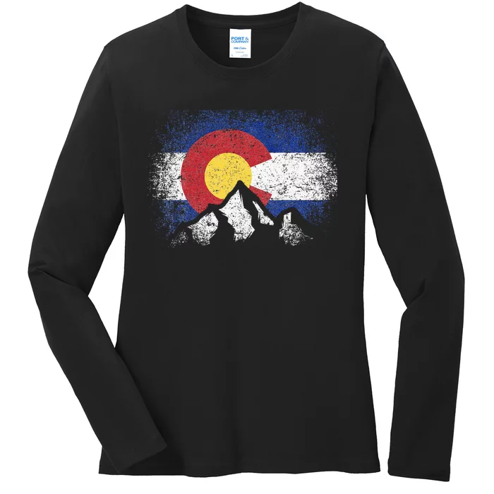 Colorado Flag Mountain Ski Winter Gift Hiker Hiking Camping Ladies Long Sleeve Shirt