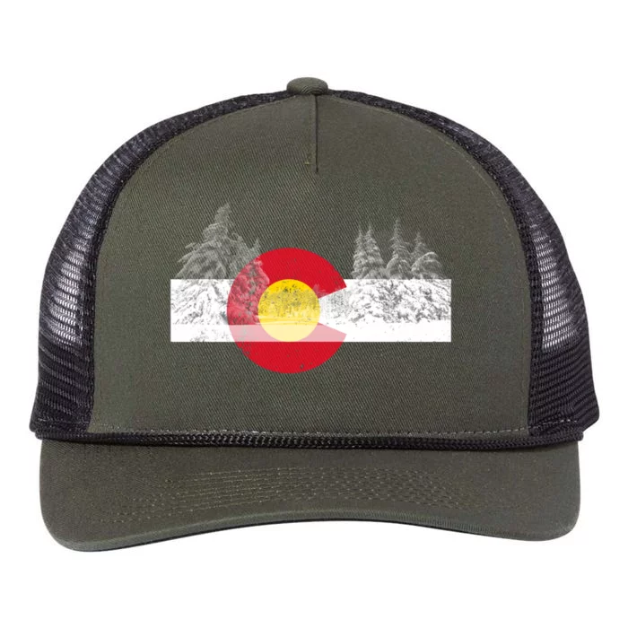 Colorado Flag Mountain Ski Trees Outdoor Gift Retro Rope Trucker Hat Cap