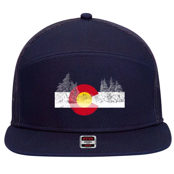 Colorado Flag Mountain Ski Trees Outdoor Gift 7 Panel Mesh Trucker Snapback Hat