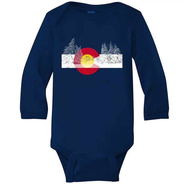 Colorado Flag Mountain Ski Trees Outdoor Gift Baby Long Sleeve Bodysuit