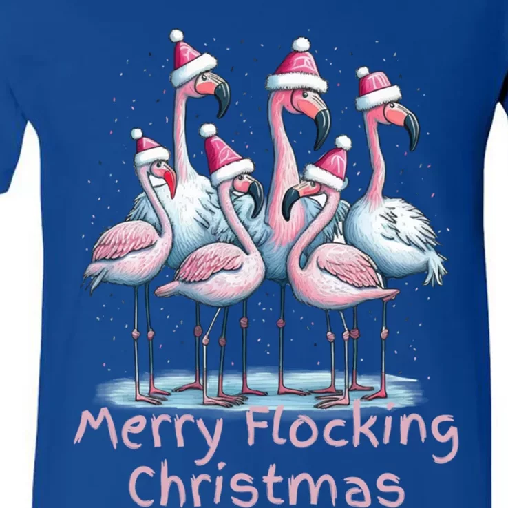 Christmas Flamingos Merry Flocking Christmas Gift V-Neck T-Shirt