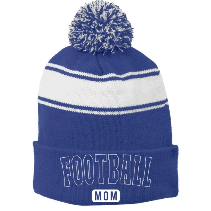 Cute Football Mom Athletic Text Gift Stripe Pom Pom Beanie