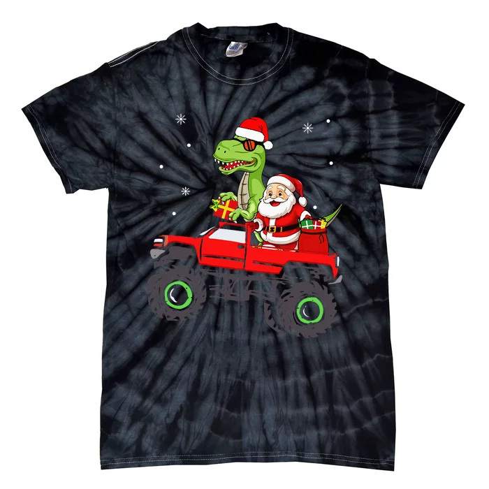 Christmas Family Matching Santa Truck Dinosaur Tie-Dye T-Shirt