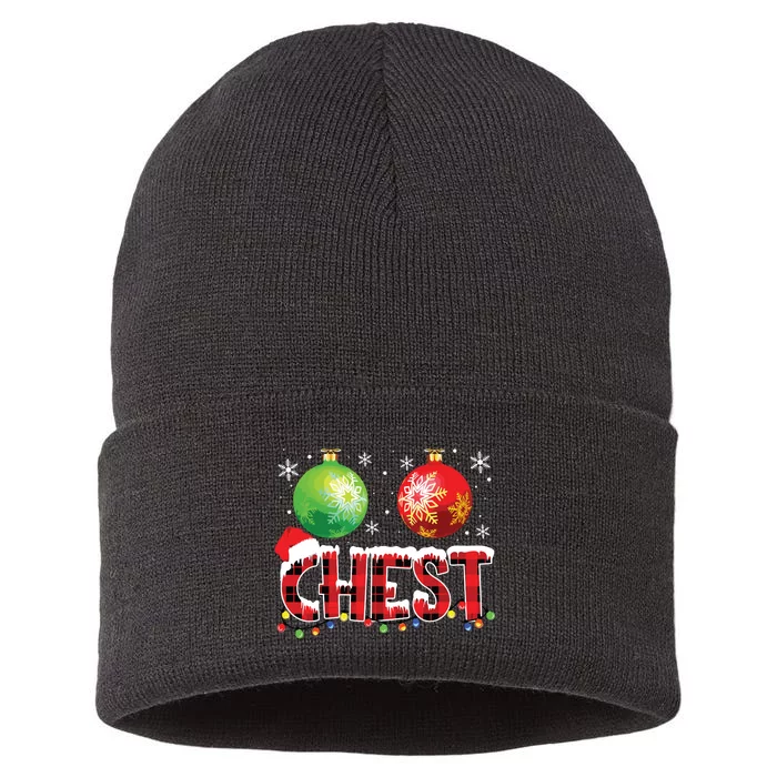 Chestnuts Funny Matching Couples Christmas Lights Nuts Chest Sustainable Knit Beanie