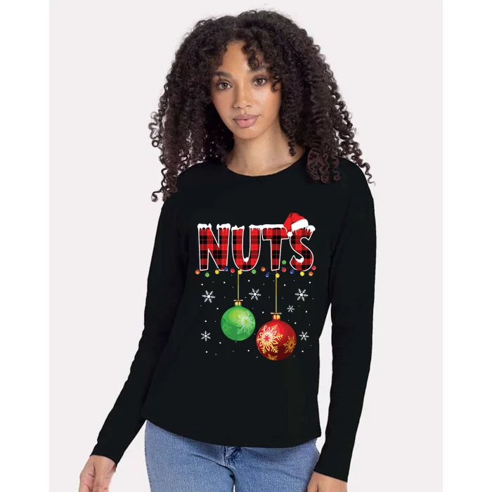 Chestnuts Funny Matching Couples Christmas Lights Nuts Womens Cotton Relaxed Long Sleeve T-Shirt