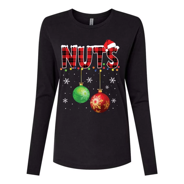 Chestnuts Funny Matching Couples Christmas Lights Nuts Womens Cotton Relaxed Long Sleeve T-Shirt