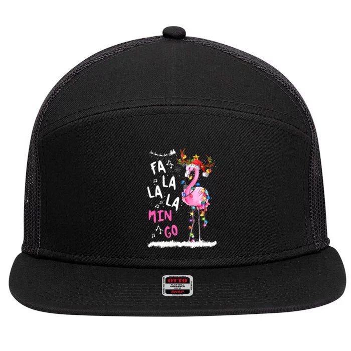 Christmas Fa-La-La Mingo Flamingo With Christmas Lights 7 Panel Mesh Trucker Snapback Hat