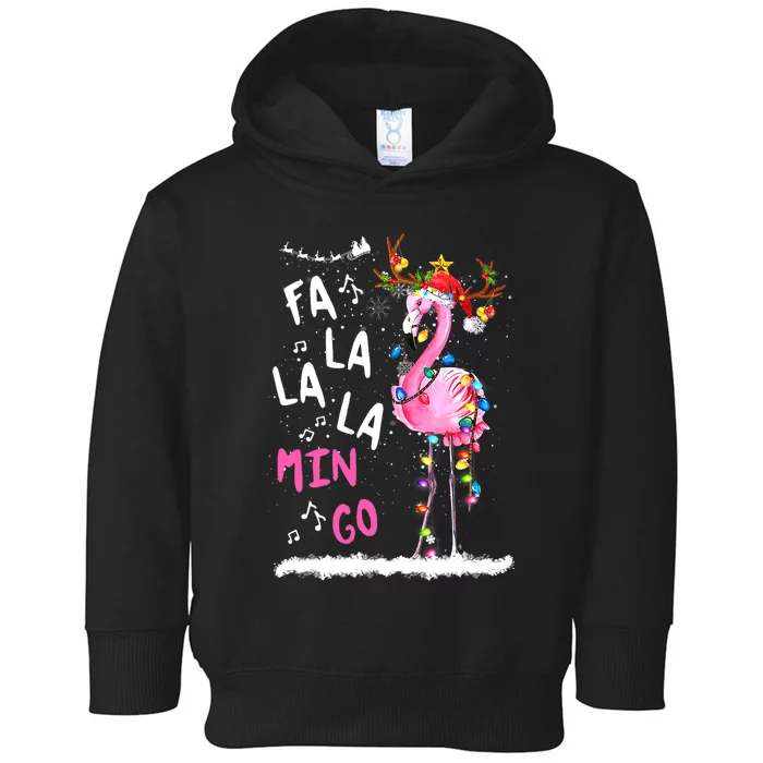 Christmas Fa-La-La Mingo Flamingo With Christmas Lights Toddler Hoodie