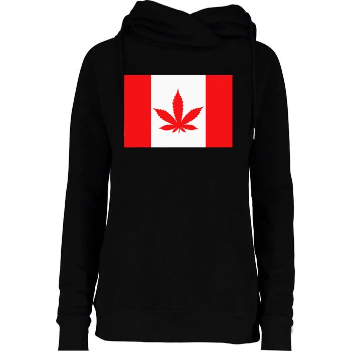 Canada Flag Marijuana Leaf Red Cannabis Canadian Womens Funnel Neck Pullover Hood