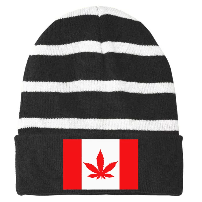 Canada Flag Marijuana Leaf Red Cannabis Canadian Striped Beanie with Solid Band