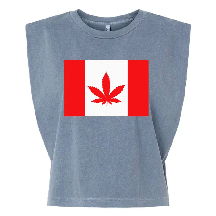 Canada Flag Marijuana Leaf Red Cannabis Canadian Garment-Dyed Women's Muscle Tee