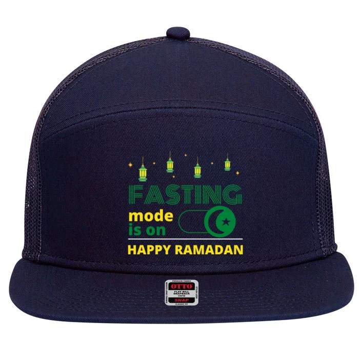 Cool Fasting Mode Is On Happy Ramadan Gift 7 Panel Mesh Trucker Snapback Hat