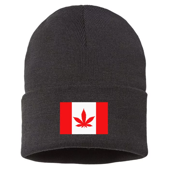 Canada Flag Marijuana Leaf Red Cannabis Canadian Sustainable Knit Beanie