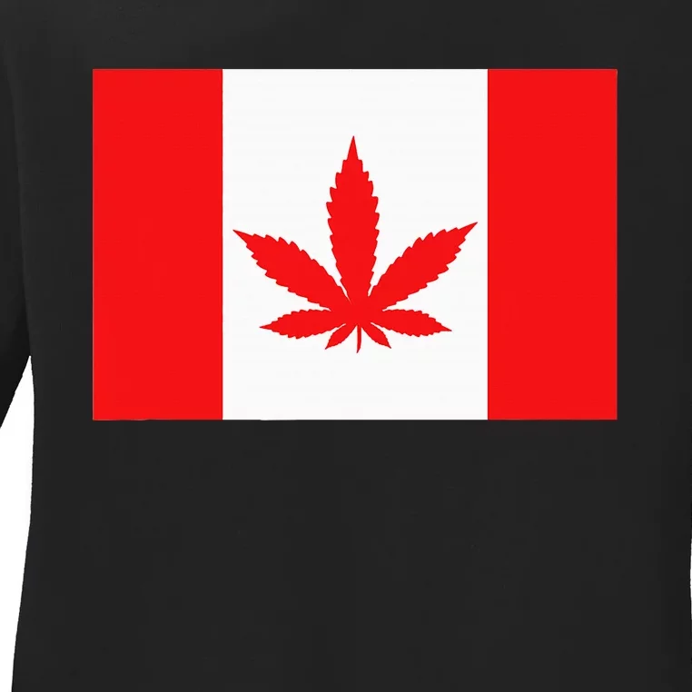 Canada Flag Marijuana Leaf Red Cannabis Canadian Ladies Long Sleeve Shirt