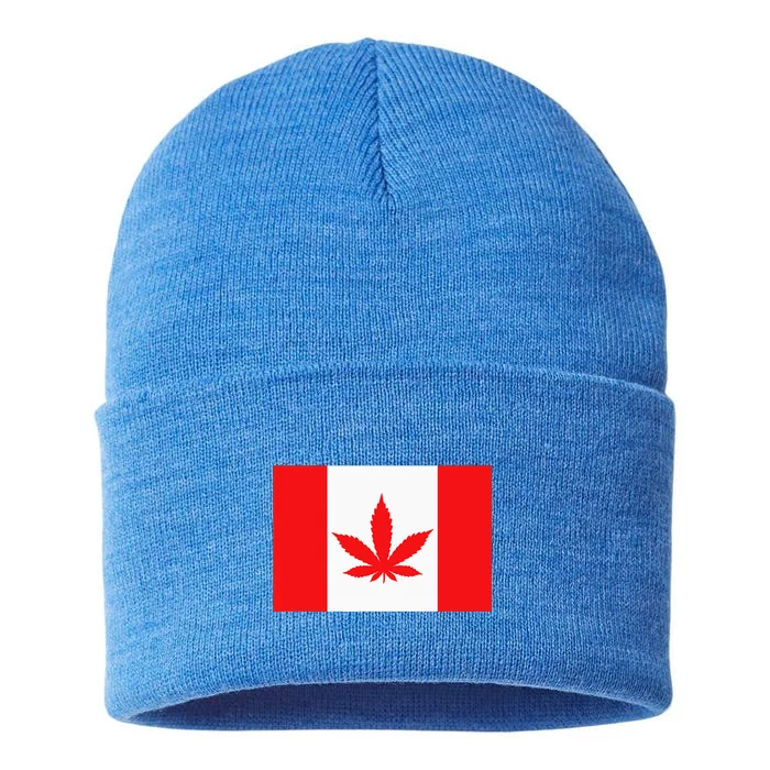 Canada Flag Marijuana Leaf Red Cannabis Sustainable Knit Beanie