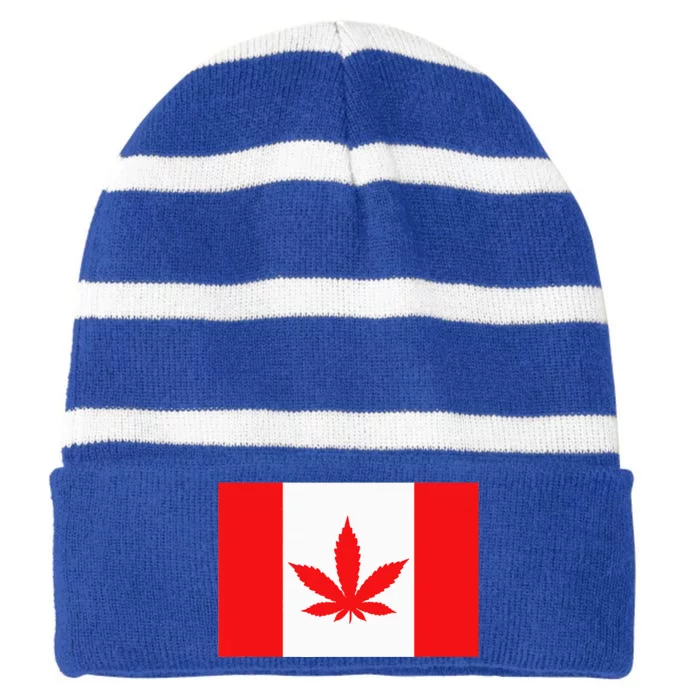 Canada Flag Marijuana Leaf Red Cannabis Striped Beanie with Solid Band