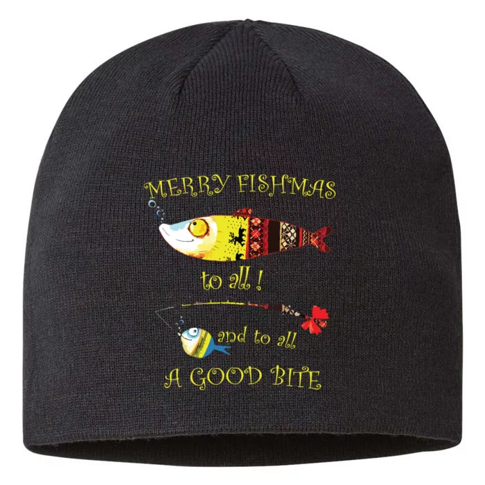 Christmas Fishermans Merry Fishmas To All Fishing 8 1/2in Sustainable Knit Beanie