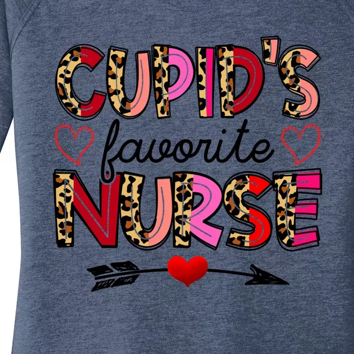 Cupid Favorite Nurse Funny Leopard Valentine's Day Nursing Gift Women's Perfect Tri Tunic Long Sleeve Shirt