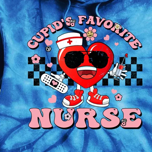 Cupids Favorite Nurse Cute Heart Valentines Nurses Groovy Gift Tie Dye Hoodie