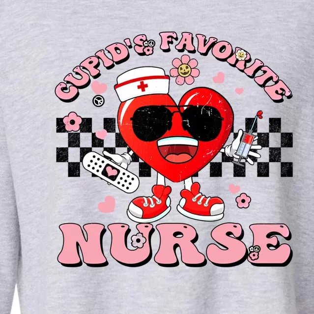 Cupids Favorite Nurse Cute Heart Valentines Nurses Groovy Gift Cropped Pullover Crew