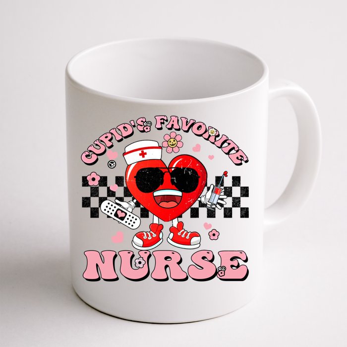 Cupids Favorite Nurse Cute Heart Valentines Nurses Groovy Gift Front & Back Coffee Mug