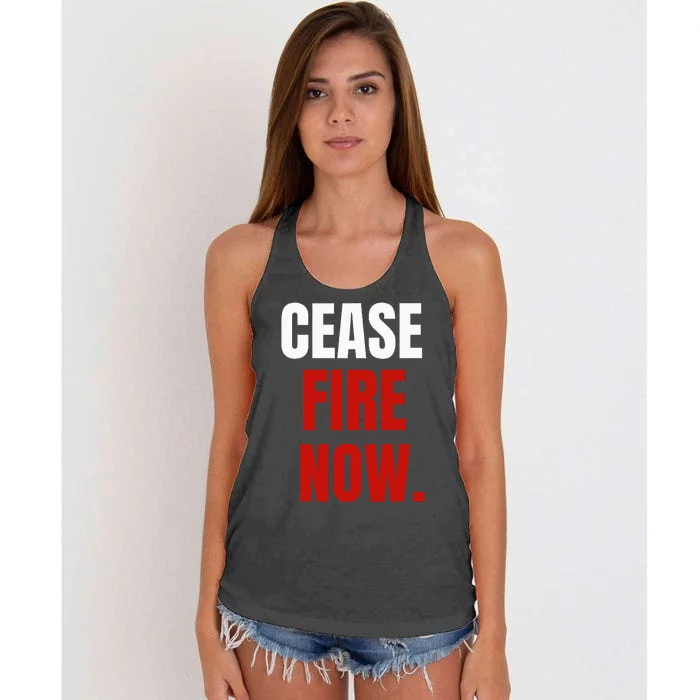 Cease fire Now. Women's Knotted Racerback Tank